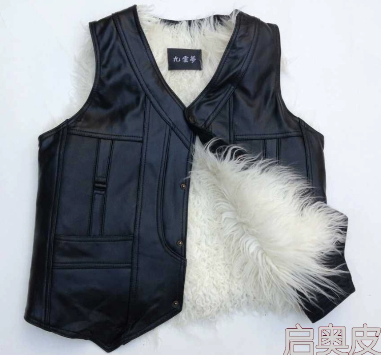 Áo len nam lông trung niên một mùa thu và mùa đông da cỏ vest da cừu vest ấm áp cotton