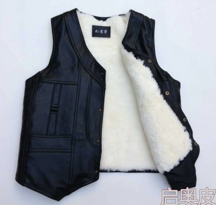 Áo len nam lông trung niên một mùa thu và mùa đông da cỏ vest da cừu vest ấm áp cotton