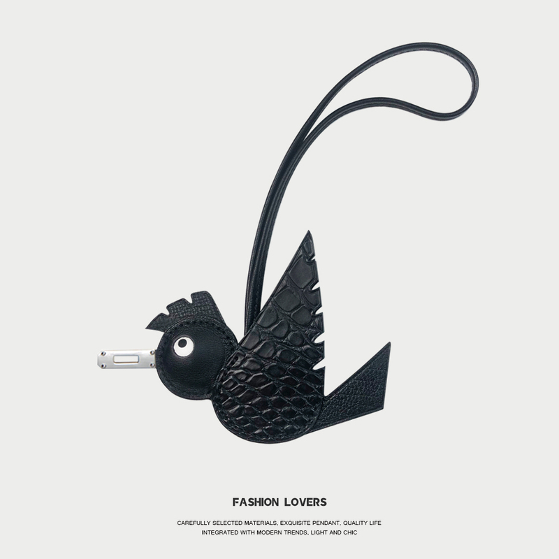 New H Brand Bird Pendant Crocodile Leather Hand-Stitched Birdy Small Bird Charm Platinum Basket Pendant Keychain