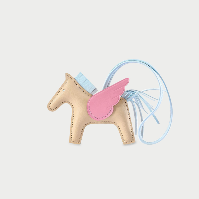 Suitable for Hermès Bags, Small Horse Pendant, Genuine Leather Hand-Stitched H Brand Small Flying Horse Ornament, Car Hanging Decoration