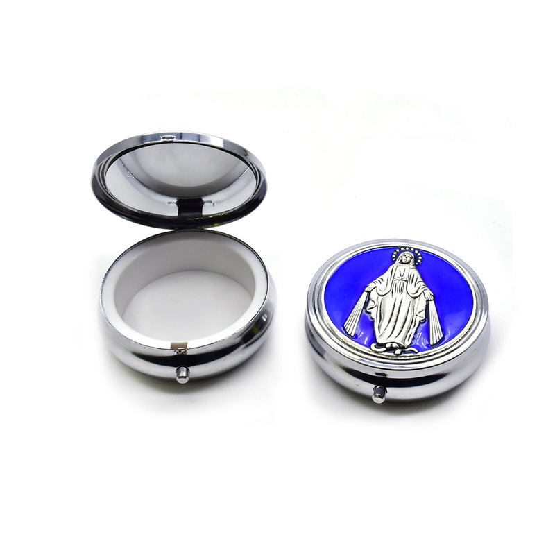 Round Metal Portable Storage Box, Mirror Cover, Prayer Beads Necklace Gift Box, Vintage Gift Box