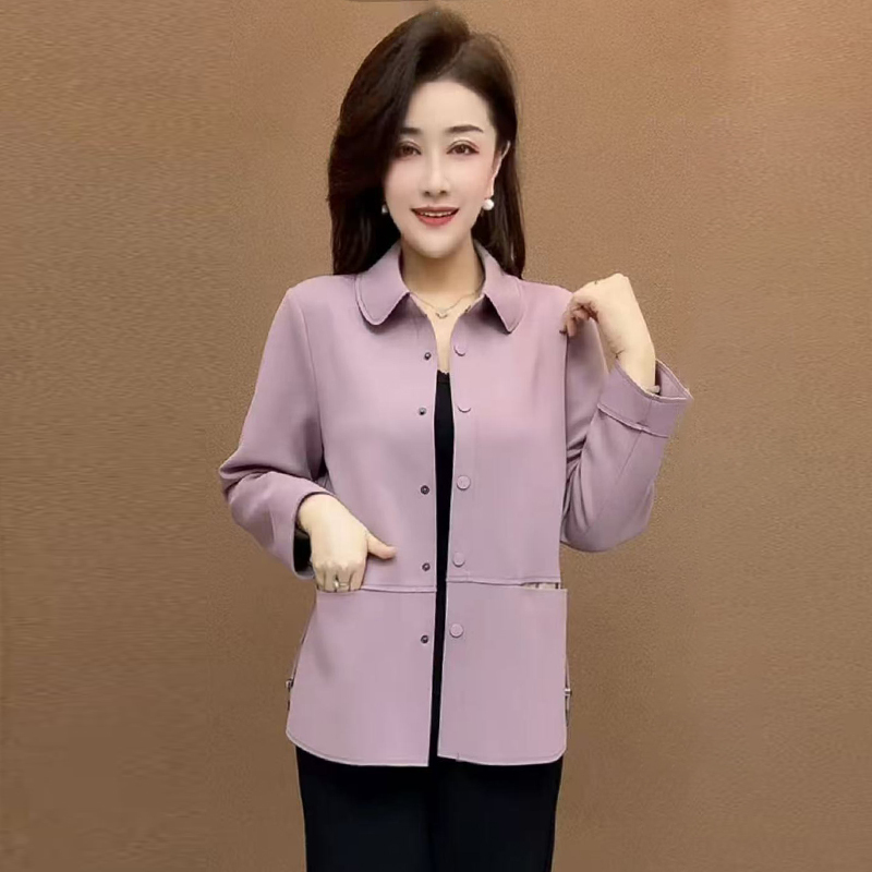 Casual Air Cotton Trench Coat, New Spring and Autumn Style, Loose Fit, Slimming, Mom-Style, Turn-Down Collar Shirt, Plus-Size Cardigan, Thin Jacket