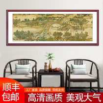 Mural painting Chinese living room Qingming Shanghe decoration painting sofa background wall hanging painting study office landscape Chinese painting