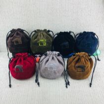 Outer single embroidered flannel bag drawstring pocket hand thick cosmetic accessories change storage bucket bag