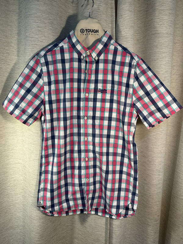 Shanghai Exclusive Superdry Fashion Color-Block Plaid Men's Short-Sleeve Shirt Lm20004 Original 790 L