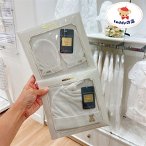 Japanese mikihouse newborn baby high-end gold label island cotton hat bib bib anti-scratch gloves