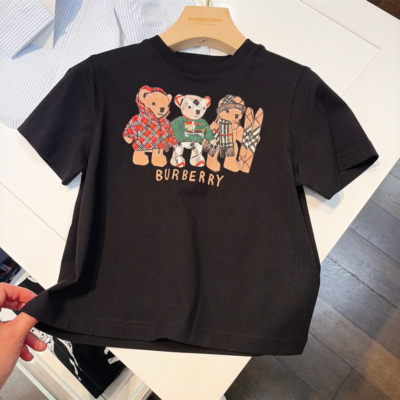 Japan's Burberry 26 Spring and Summer Boys' Teddy Bear Print Round Neck Pure Cotton Short-Sleeved T-Shirt Pullover