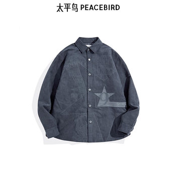 Peacebird Men's Outerwear Casual Shirt Men's Trendy Winter New Full-Print Faux Suede Jacket B1Che4218