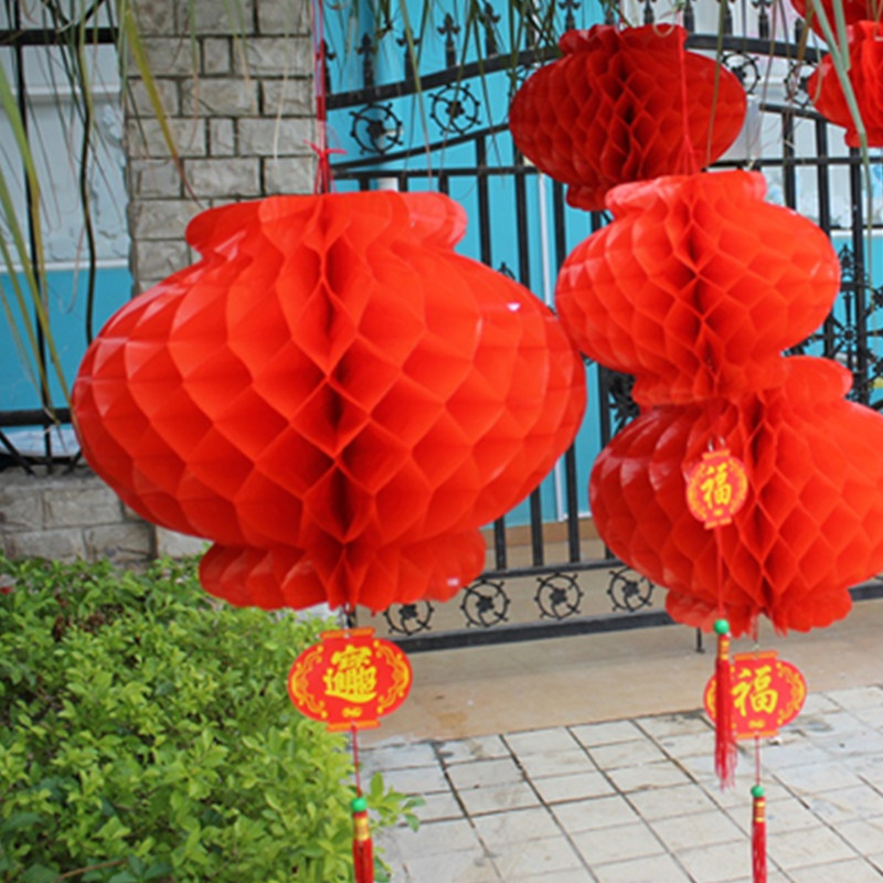 Paper lantern wedding celebration small lantern hanging decoration lantern opening shopping mall decoration lantern red honeycomb paper lantern waterproof