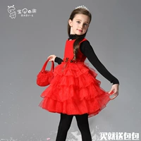 Cô gái mặc váy mùa thu và mùa đông công chúa trẻ em váy len đỏ váy dạ hội trong buổi trình diễn trang phục trẻ em lớn 170 đồ vest cho bé trai 1 tuổi