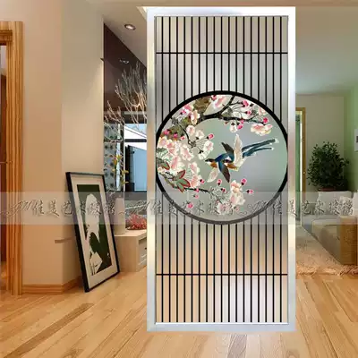 Art glass carved simple carving living room entrance screen partition shoe cabinet background wall transparent Chinese flowers and birds