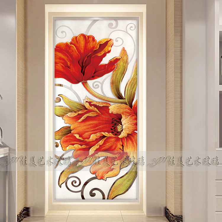 Art glass partition frosted carved glass screen craft modern Chinese living room entrance background wall