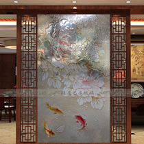Customized embossed art glass partition screen entry entrance background doors and windows tempered carving double-sided light-transmitting peony