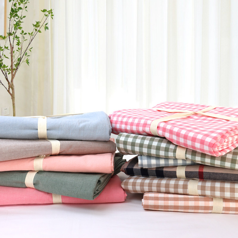 Washed cotton linen Single piece All cotton pure cotton soft pure color plaid student Dormitory Brief single double bed Pine set to do