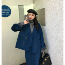 DALU temperament positive and negative wear loose double-sided tweed coat slim long skirt set 2020 winter New