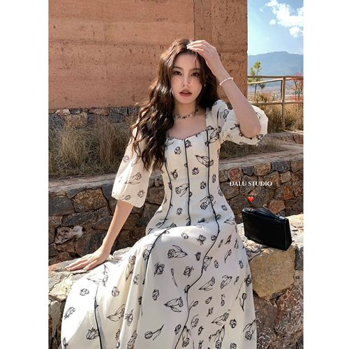 Весенняя летняя длинная юбка, платье, в цветочек