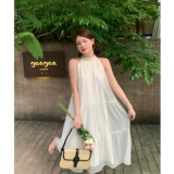 Летнее свободное платье, длинная шифоновая юбка без рукавов, в корейском стиле