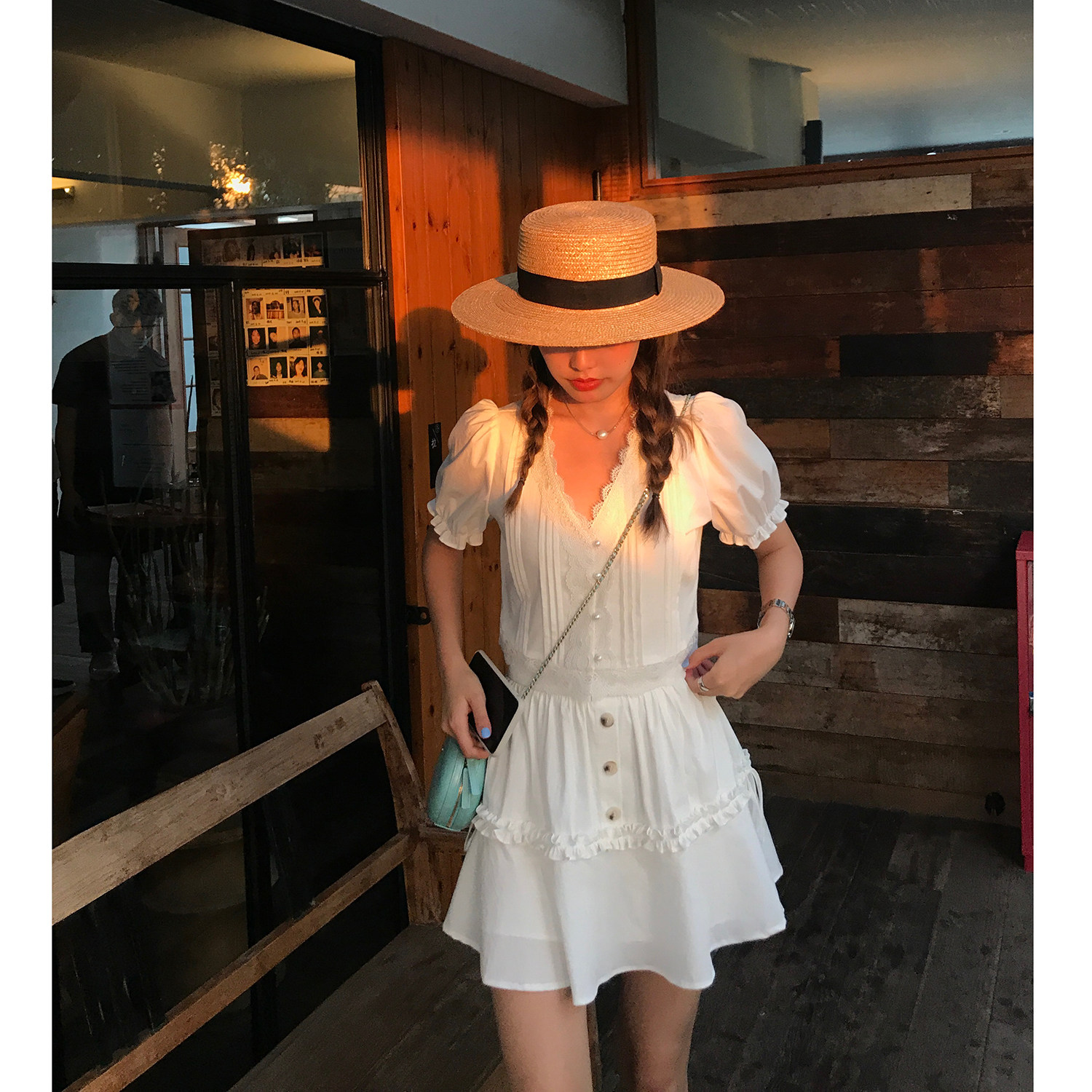 DALU French style retro suit Two sets of Ocean Pie bubble sleeves Short blouse Cake Skirt Pants 2020 New female summer