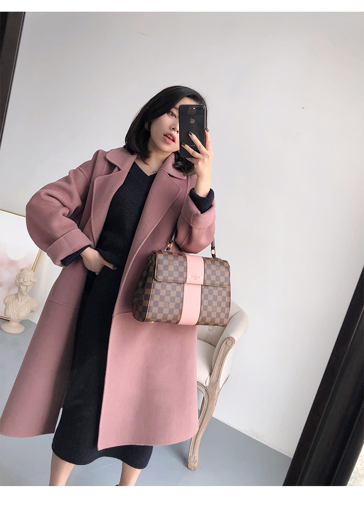 Áo khoác mùa thu và mùa đông của DALU STUDIO trong chiếc áo khoác len dài hai mặt sau lưng áo len xẻ cao áo khoác nữ đẹp