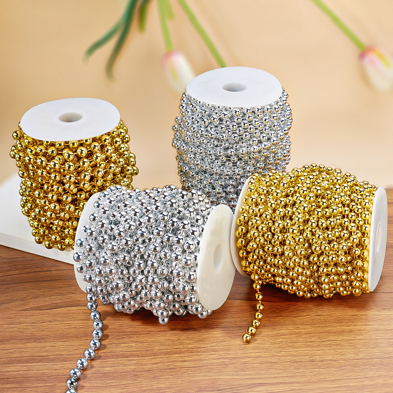 Gold and Silver Decorative Bead String DIY Handmade Jewelry Decorative Bead Chain Flower Decoration Chain Christmas Tree Decoration Material
