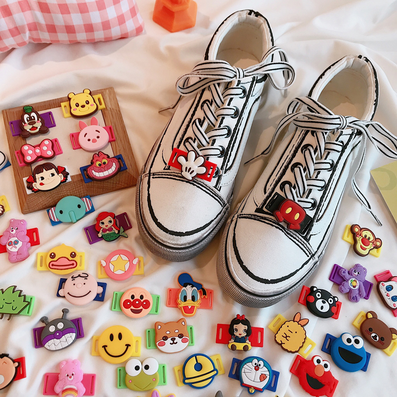 Shoe lace accessories cute cartoon girl shoelaces buckle girls small white shoes shoes flower canvas shoes sneakers buckle
