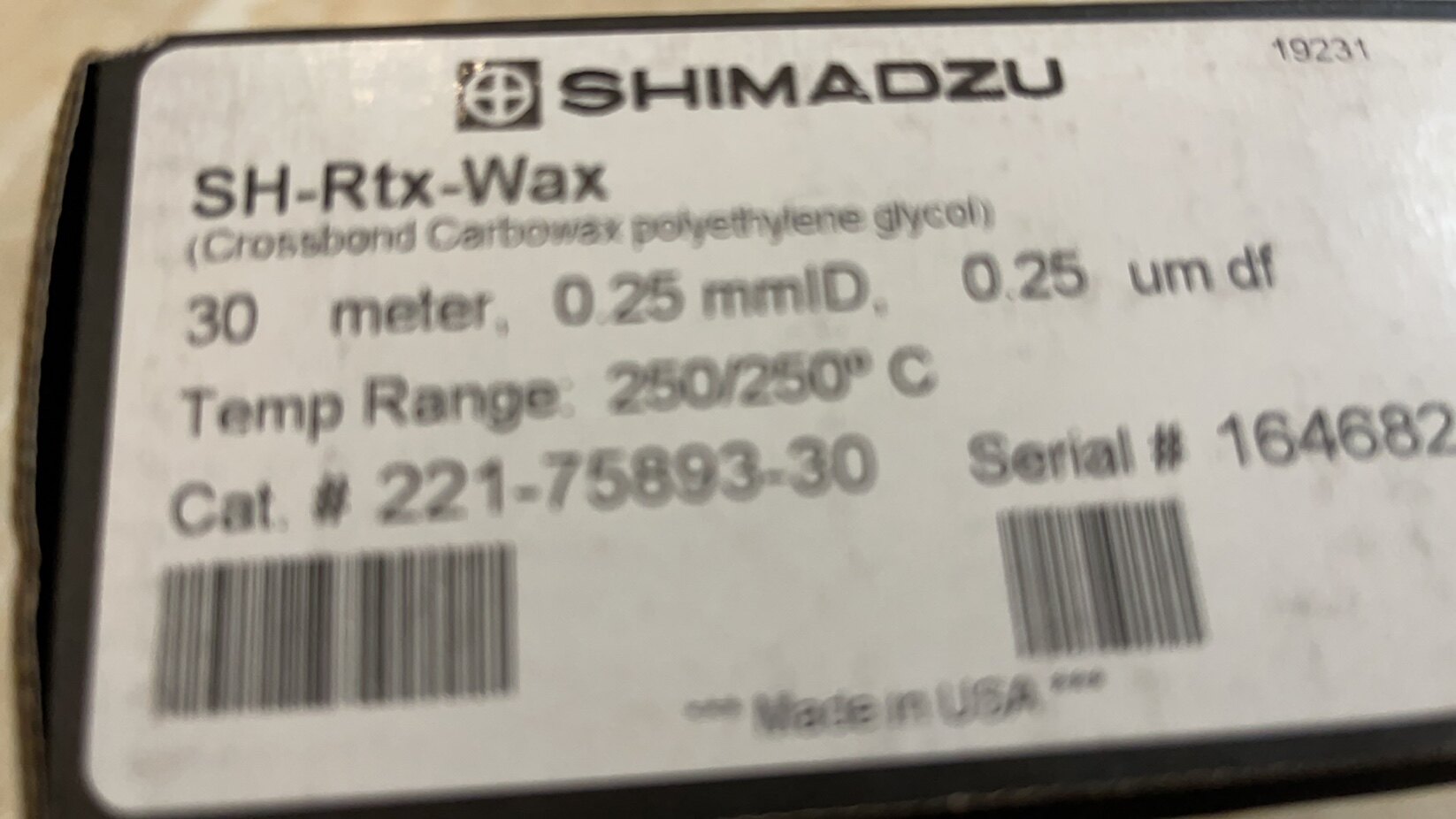 Shimadzu GC column 221-75701-30 30mx0 25