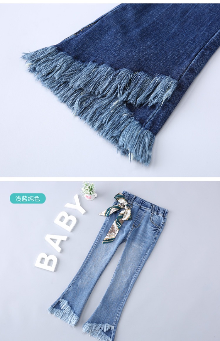 Quần jeans bé gái cộng với quần nhung 2018 mới quần ống loe dày Quần nữ mùa đông trong quần bé gái quần jeans quần jean rách trẻ em