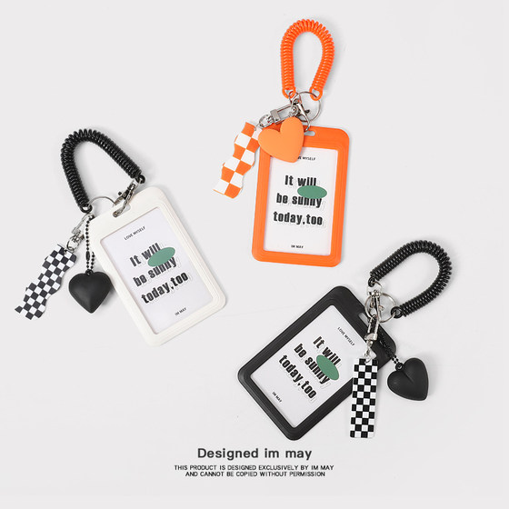 Checkerboard key chain school bag student ins trendy brand card bag female bus card meal card card holder card set couple