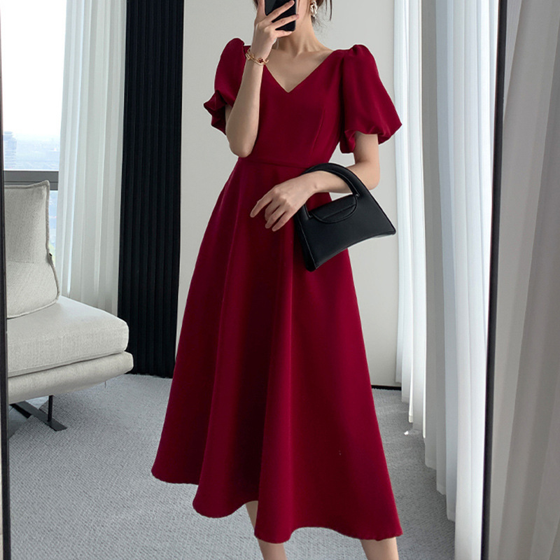 Plus Size Women's Red Dress 2026 Summer New Style for Fat Women, French Retro Slimming Elegant Toast Dress for Engagement