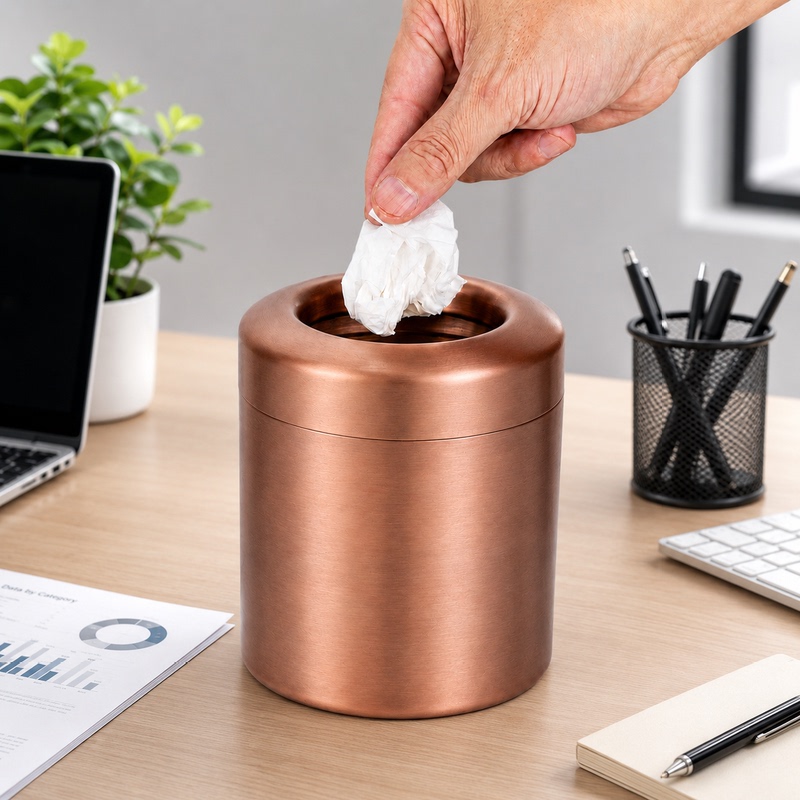 Mini Desktop Trash Can 304 Stainless Steel Living Room Study Desk Small Dressing Table Wastebasket Storage Bin