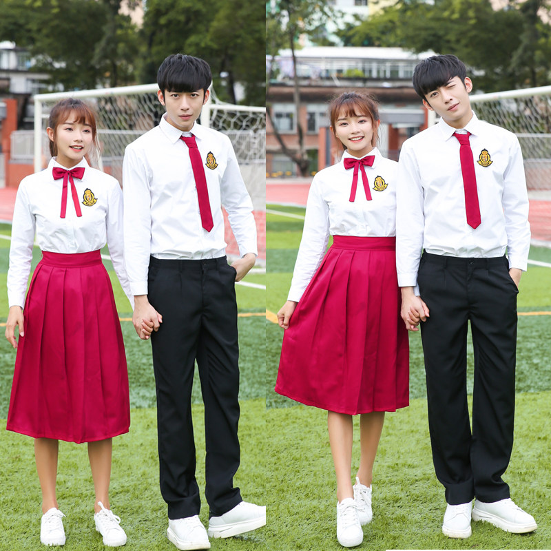 Class uniforms British college style girls red mid-length skirt chorus costumes Korean version of the school uniform for junior high school students and high school students