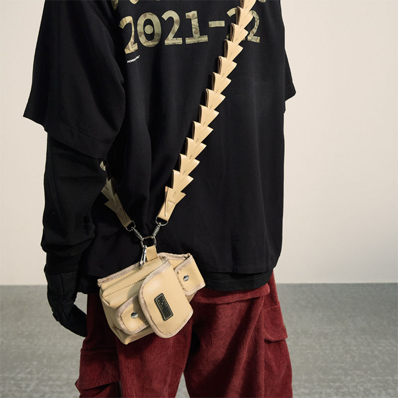 POH detachable serrated satchel with niche design sense one shoulder men and women with the same wild leather tool satchel fanny pack