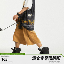 POH corduroy cityboy loose summer letters casual five-piece pants men wash Khaqi military green shorts