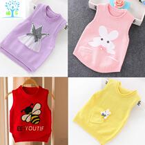 Girls sweater vest Childrens baby cardigan Waistcoat Spring and Autumn childrens clothing thin knitted vest sweater horse clip