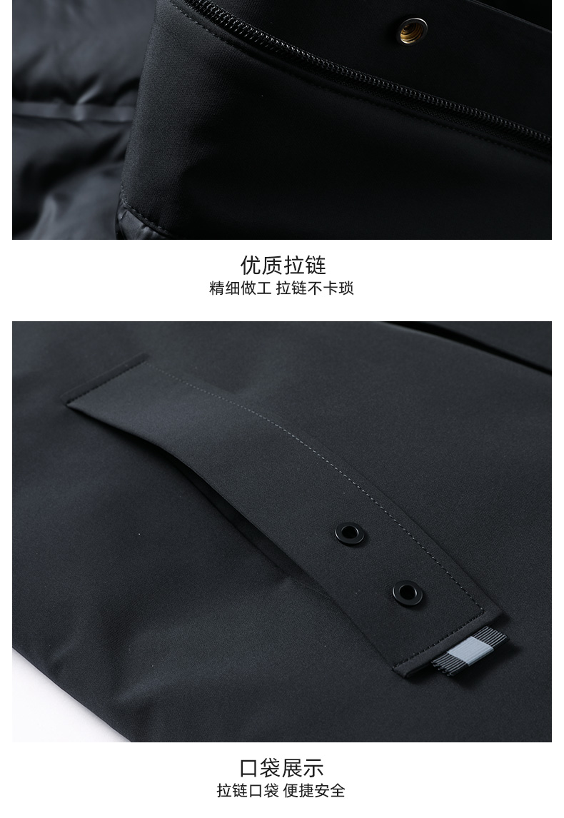 出口量国内第一 罗蒙 男士可拆卸真狐狸毛领 加厚中长款羽绒服 图14