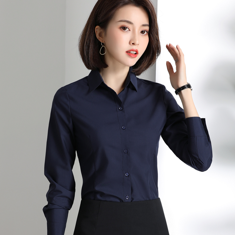 Dark Blue Shirt for Women, Long-Sleeved, High-End, Elegant Workwear, Formal Wear, No-Iron, Anti-Wrinkle, Work Commute Professional Shirt Dark Blue Shirt for Women, Long-Sleeved, High-End, Elegant Workwear, Formal Wear, No-Iron, Anti-Wrinkle, Work Commute Professional Shirt