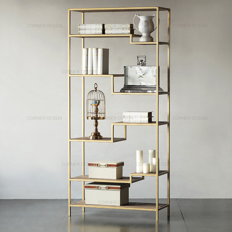 Nordic Simple Book Frame Landing Multi-layer Rack Iron Art Solid Wood Bookcase Living Room Bogu Check Industrial Window Decoration Frame