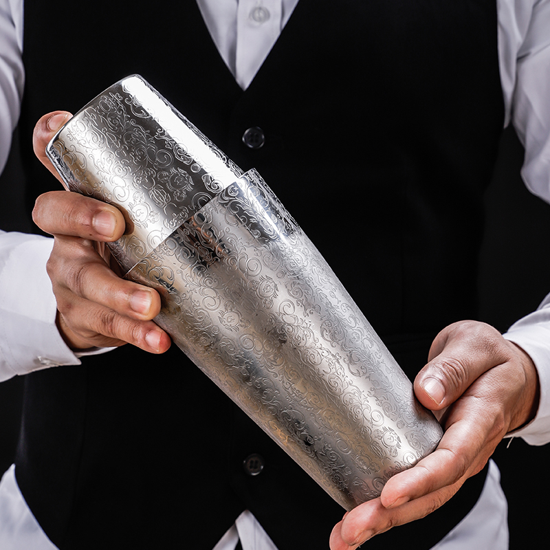 Eurostyle Stainless Steel Engraving Boston Winemaker Etched Pattern Rocking Wine Maker Snowk Pot Shake Double Hand Pot