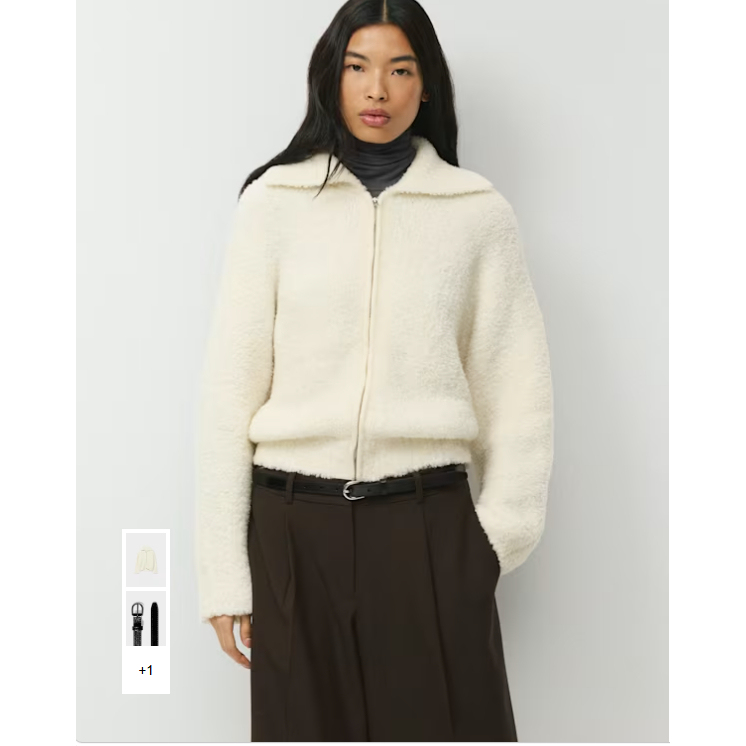 Directly Shipped from Canada, Aritzia Women's Rapport 85% Wool Full-Zip Sweater with Lapel Collar # 135879