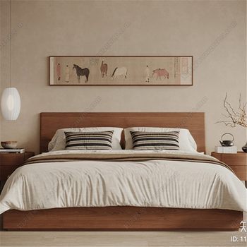 New chinese style solid wood bed modern simple light luxury master bedroom double