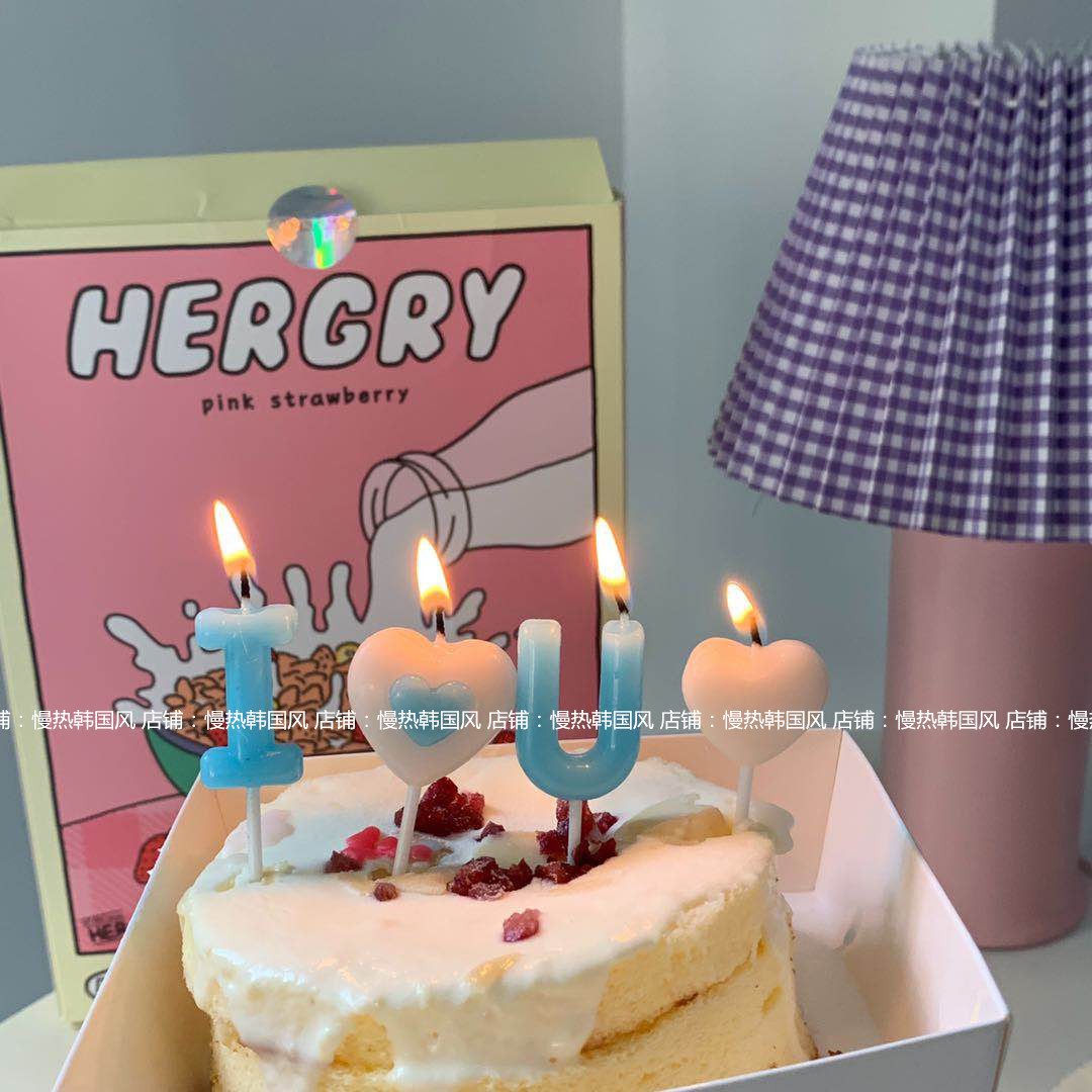 Korean ins cartoon cute i love you birthday cake candle heart shaped candle