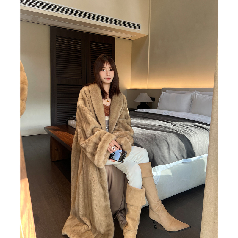 Miss Miao Imported Velvet Mink Fur Coat, Full Mink Mid-Length Mink Fur Outerwear for Women | Fully Unlined Miss Miao Imported Velvet Mink Fur Coat, Full Mink Mid-Length Mink Fur Outerwear for Women | Fully Unlined