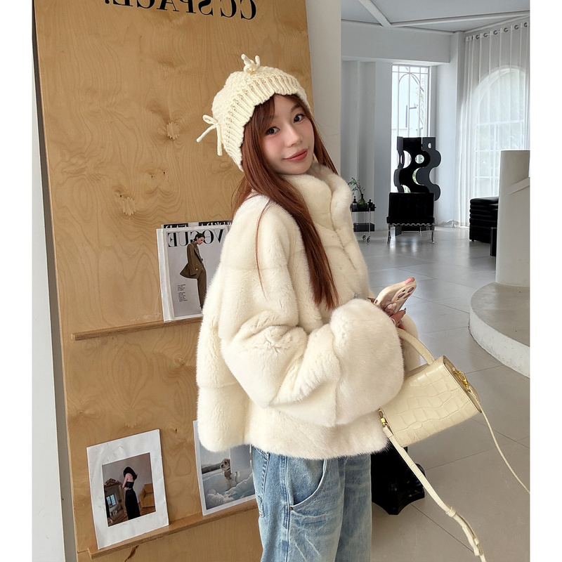 Miss Miao's New Stand-Up Collar Imported Whole Mink Velvet Mink Coat, Young Style Mink Fur Coat for Women