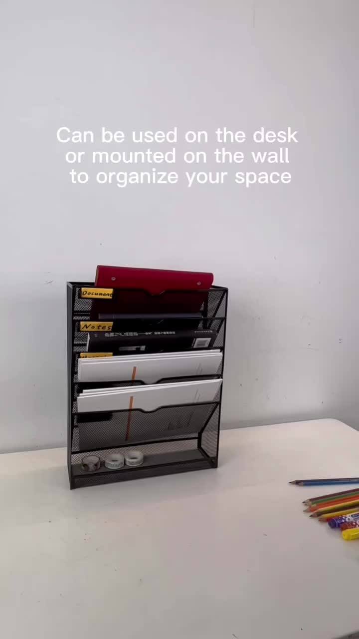 Office Supply 5 Tier Metal Wire Mesh Hanging Wall Mount Detachable