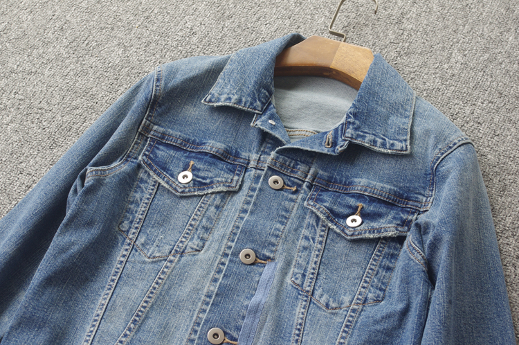 Tự giữ lại ~ nam giới và phụ nữ có thể mặc áo khoác denim áo khoác mùa thu ngắn kết cấu kích thước lớn là tốt áo nữ đẹp
