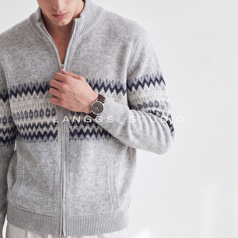 Langgs 100% Australian Imported Superfine Merino Wool Fair Isle Knitted Cardigan Sweater