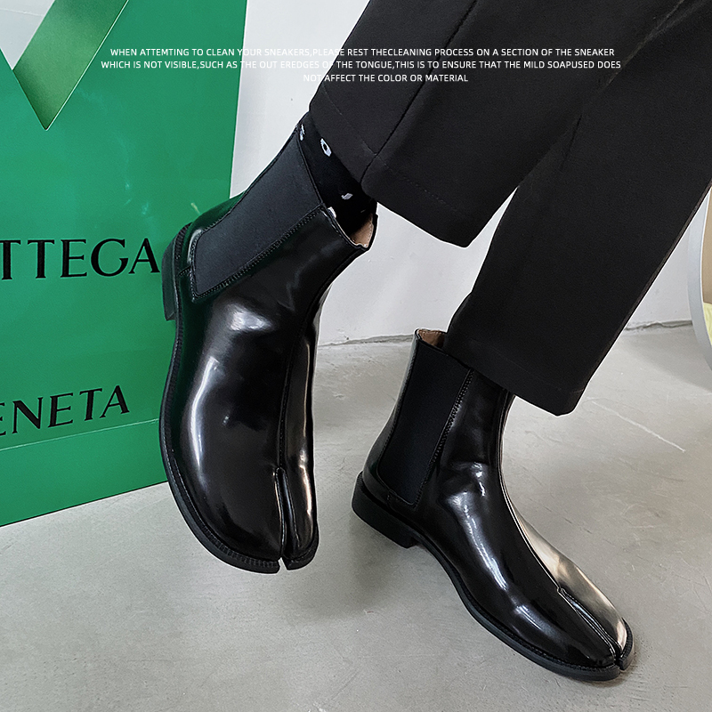 Paris B Brand Men's Martin Boots, Genuine Leather Chelsea Boots, Tabi Split-Toe Shoes, Square-Toe Leather Shoes, High-Top British Style