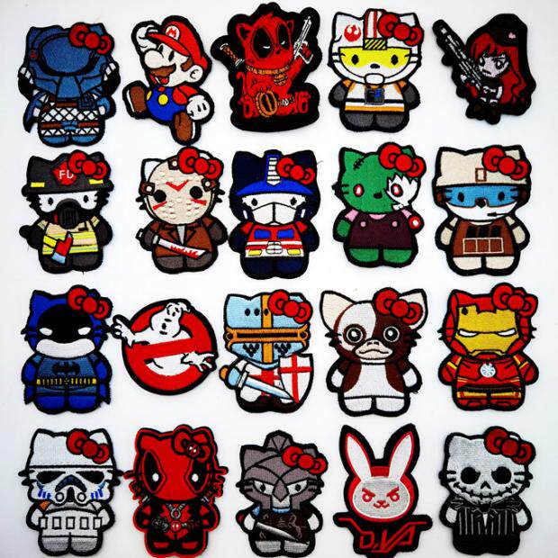 Laser cutting edge stickers anime cartoon patch Predator armband Iron Man Mario embroidery Velcro