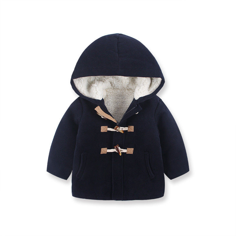 Qingkura Spring Autumn New Boy Academy Wind Horn Buttons Woolen Sweater Children Mid-Long Version Windsuit Jacket