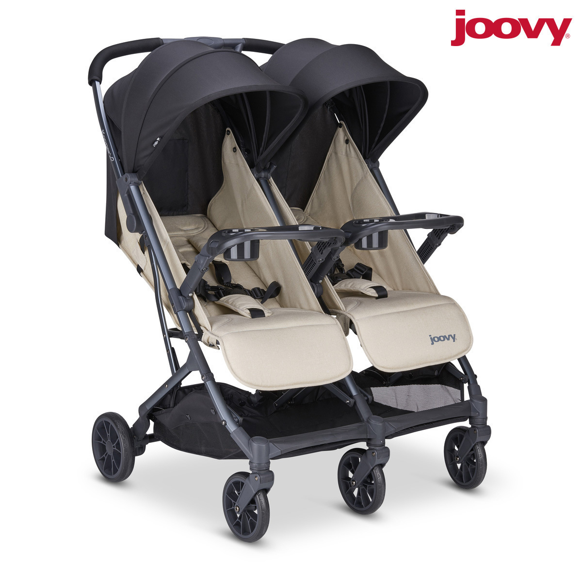アメリカ製 JOOVY 双子用ベビーカー 2 人乗り 軽量 座ったり横になったりできる 折りたたみ式 ハイビュー